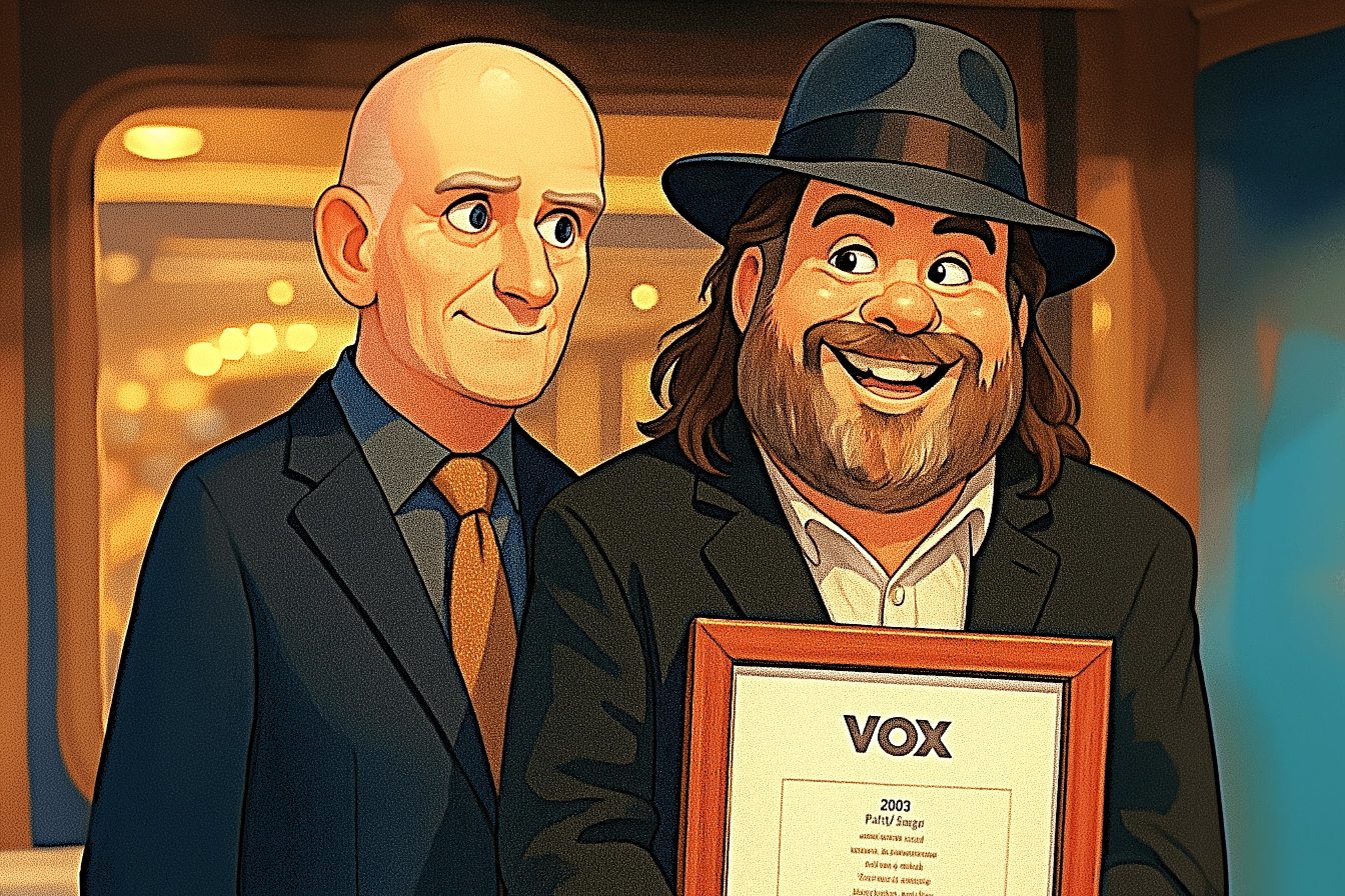john ashbrook receiving a vox award from pete dickson